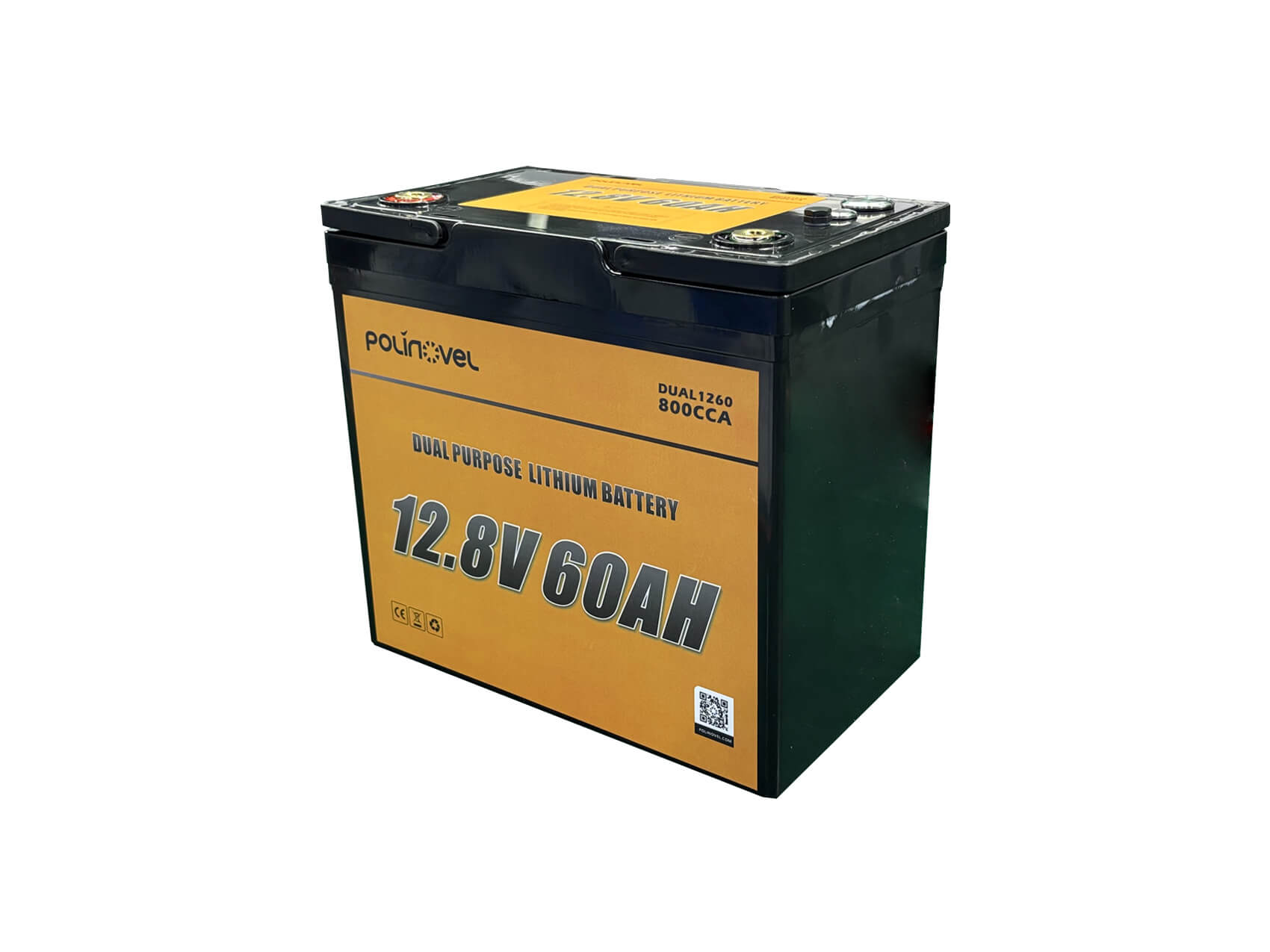 Polinovel 12V 60Ah Dual Purpose Lithium Battery with M8 Terminals