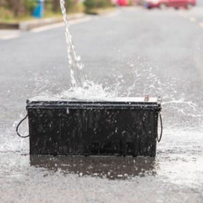 water poured on the battery